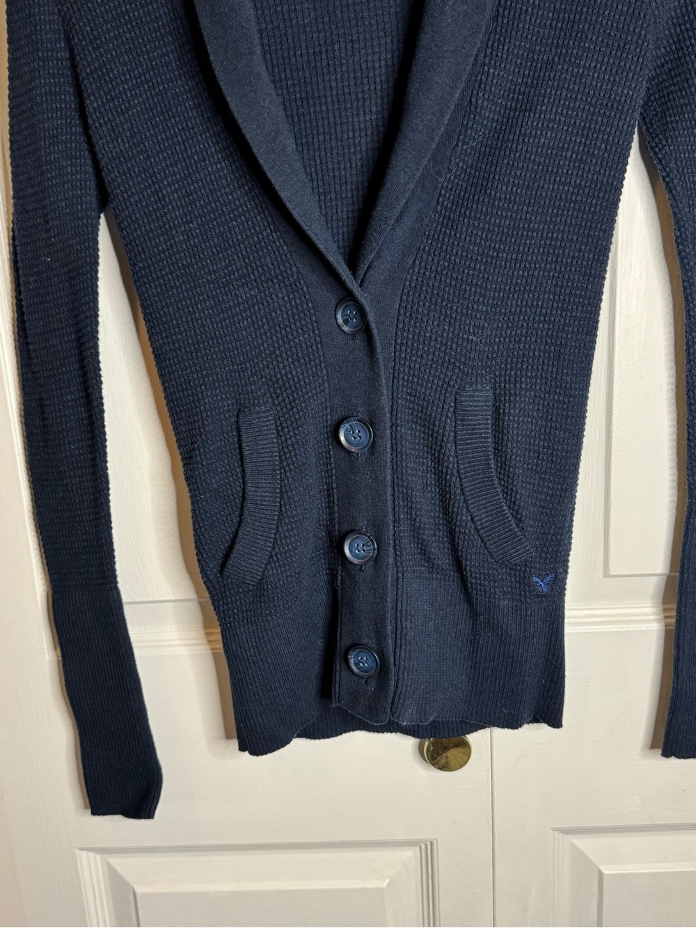 American Eagle Outfitters Navy Shawl-Collar Button Cardigan - Picture 5 of 12
